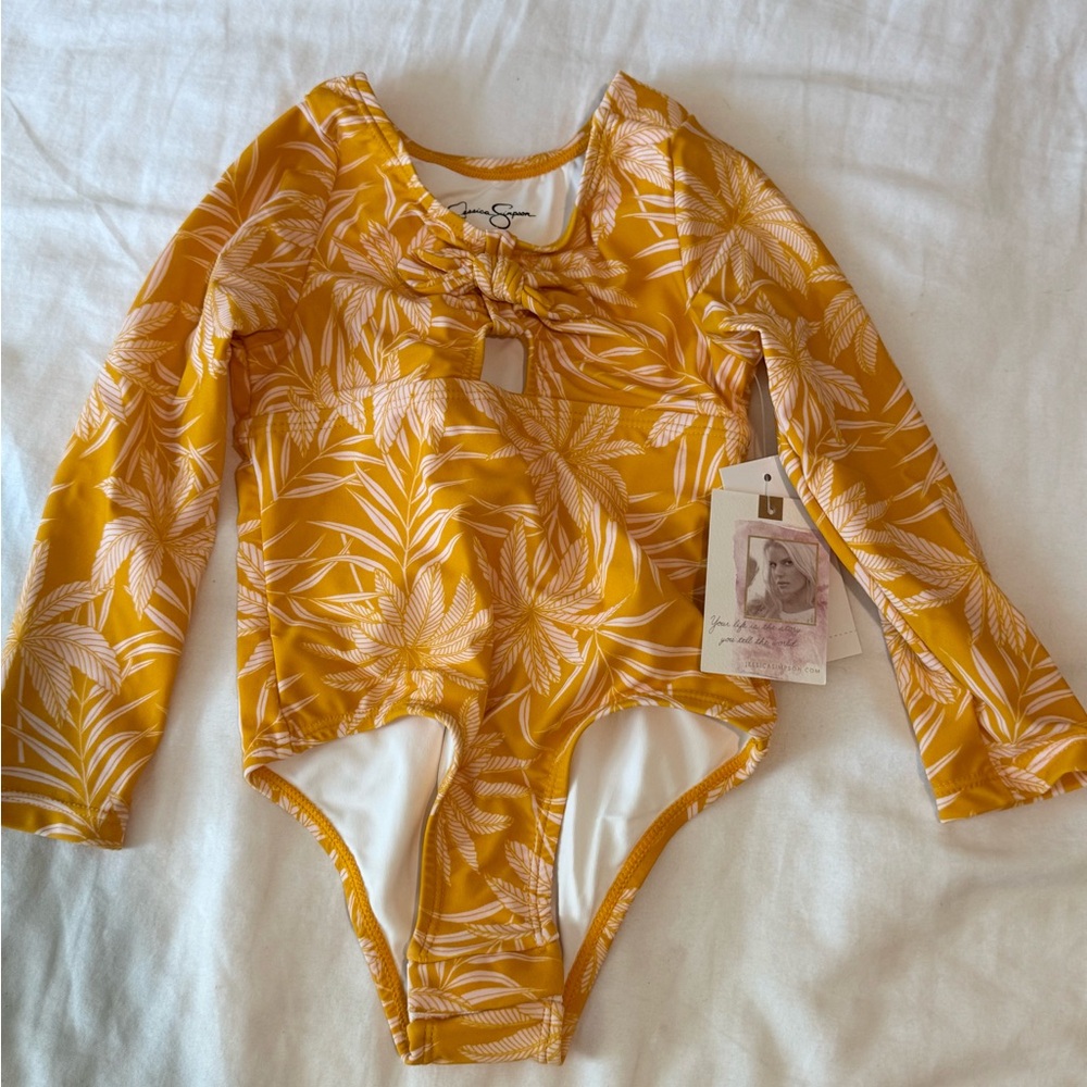 NWT Jessica Simpson Kids Swim One Piece - Yellow Leaf Print | 24mo set